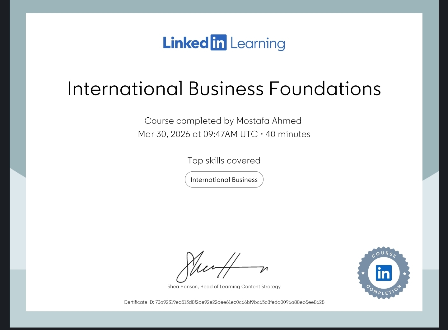 International Business Foundations certificate