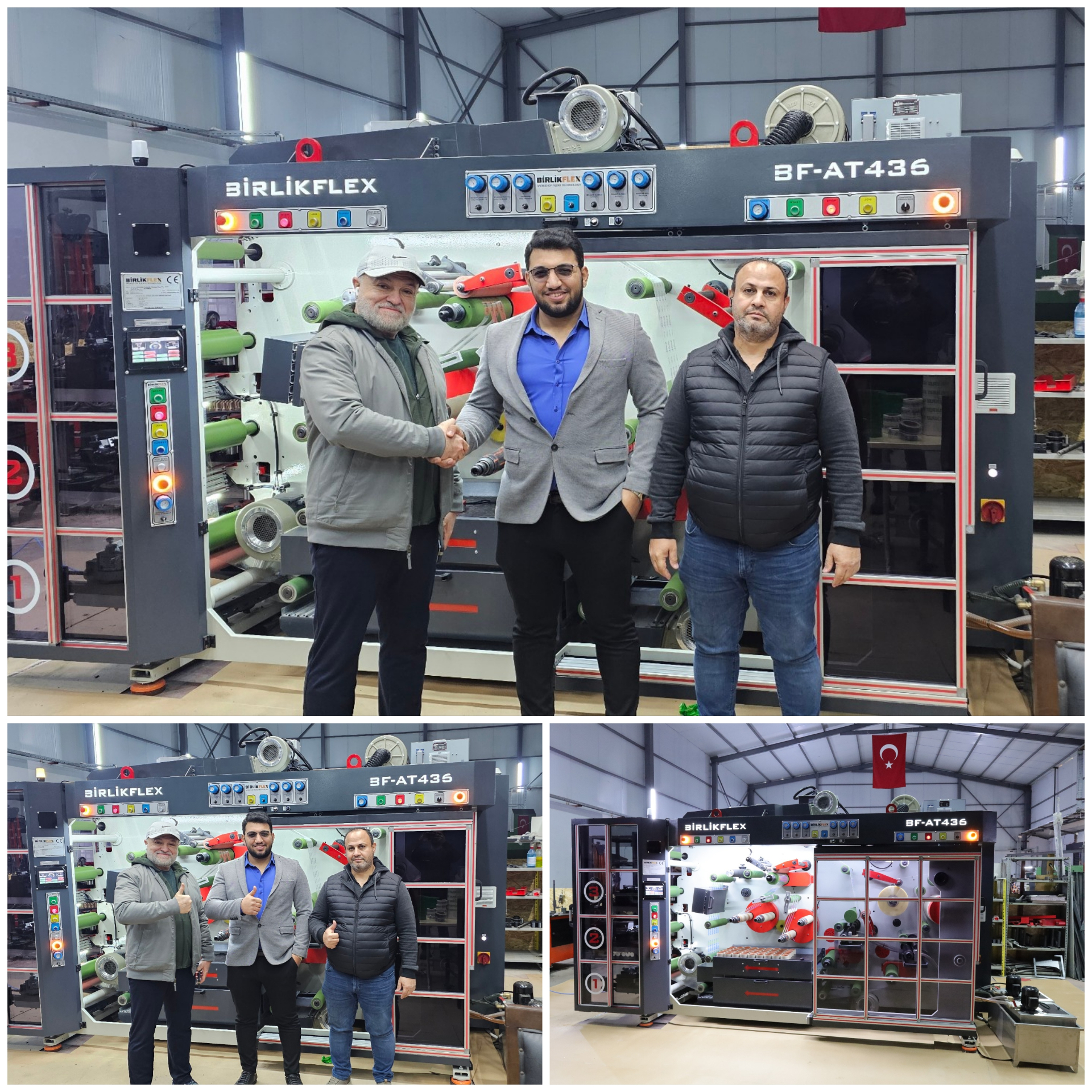 Mostafa Alshiekh with international partners in front of industrial machinery